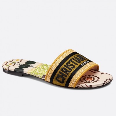 Dior Dway Slides In Embroidered Cotton with Geometric Motif TDSS12636