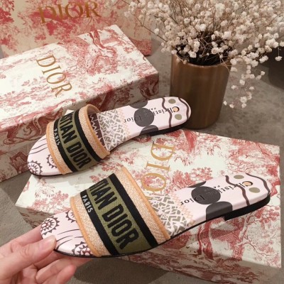 Dior Dway Slides In Embroidered Cotton with Geometric Motif TDSS12636