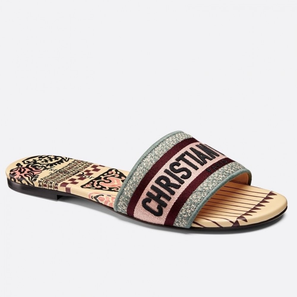 Dior Dway Slides In Geometric Motif Embroidered Cotton TDSS12638