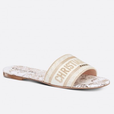 Dior Dway Slides In Gold Jardin Botanique Embroidered Cotton TDSS12639