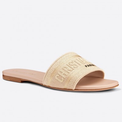 Dior Dway Slides In Gold-Tone Metallic Thread Embroidered Cotton TDSS12640