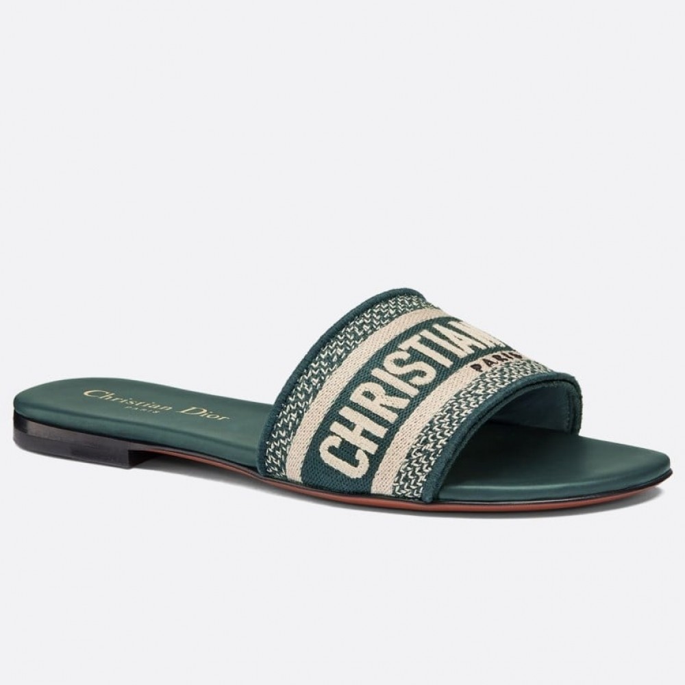 Dior Dway Slides In Green Embroidered Cotton TDSS12642