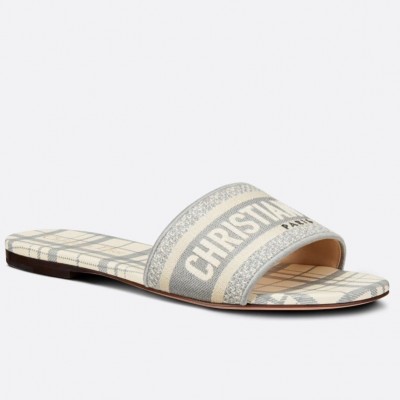 Dior Dway Slides In Grey Check'n'Dior Embroidered Cotton TDSS12644