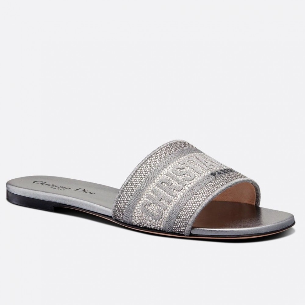 Dior Dway Slides In Grey Metallic Thread Embroidery and Strass TDSS12645