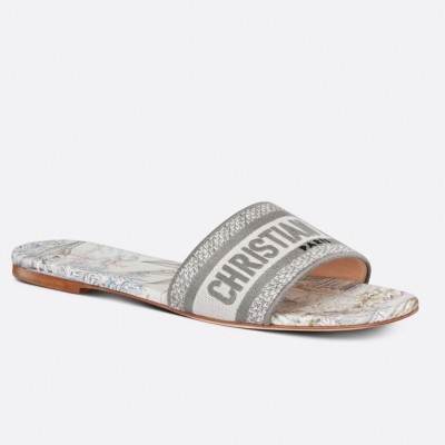 Dior Dway Slides In Grey Reve d'Infini Embroidery Cotton TDSS12646