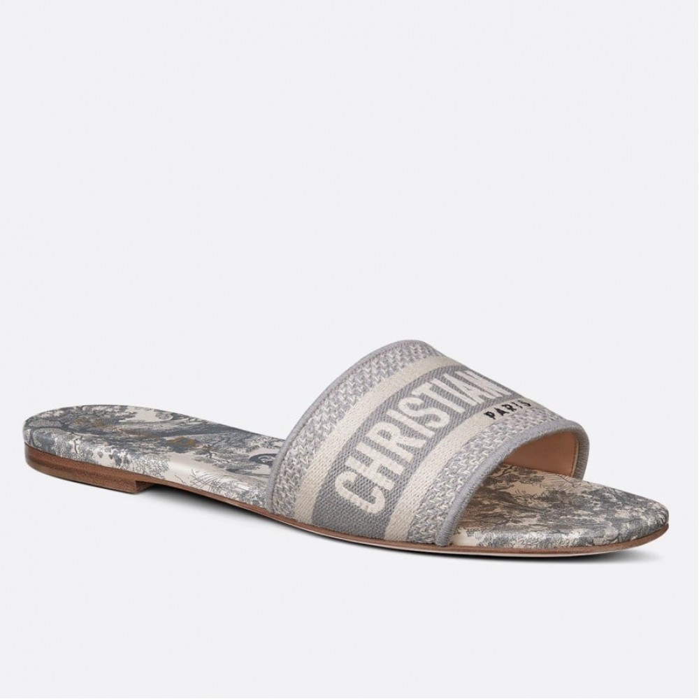 Dior Dway Slides In Grey Toile de Jouy Embroidered Cotton TDSS12647