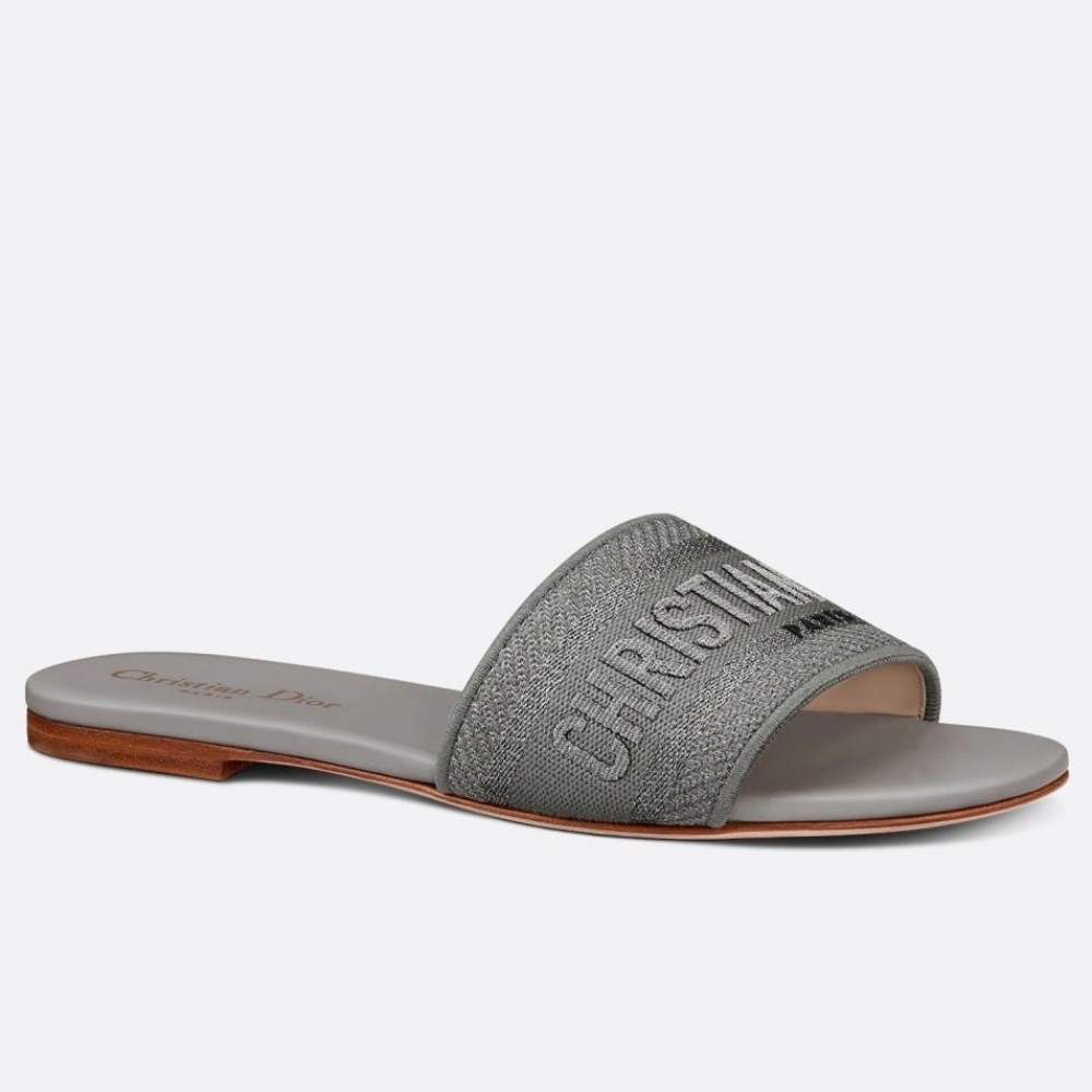 Dior Dway Slides In Grey-Tone Embroidered Metallic Fabric TDSS12648