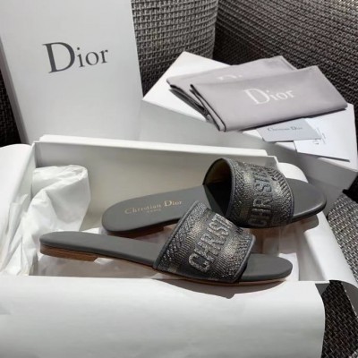 Dior Dway Slides In Grey-Tone Embroidered Metallic Fabric TDSS12648