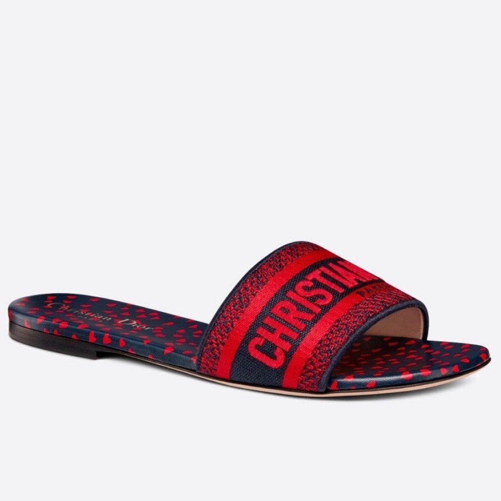 Dior Dway Slides In Hearts I Love Paris Embroidered Cotton TDSS12649