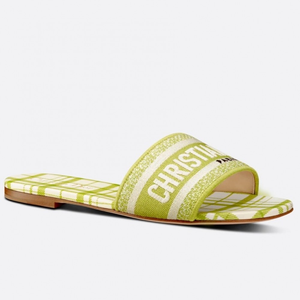 Dior Dway Slides In Lemon Check'n'Dior Embroidered Cotton TDSS12650