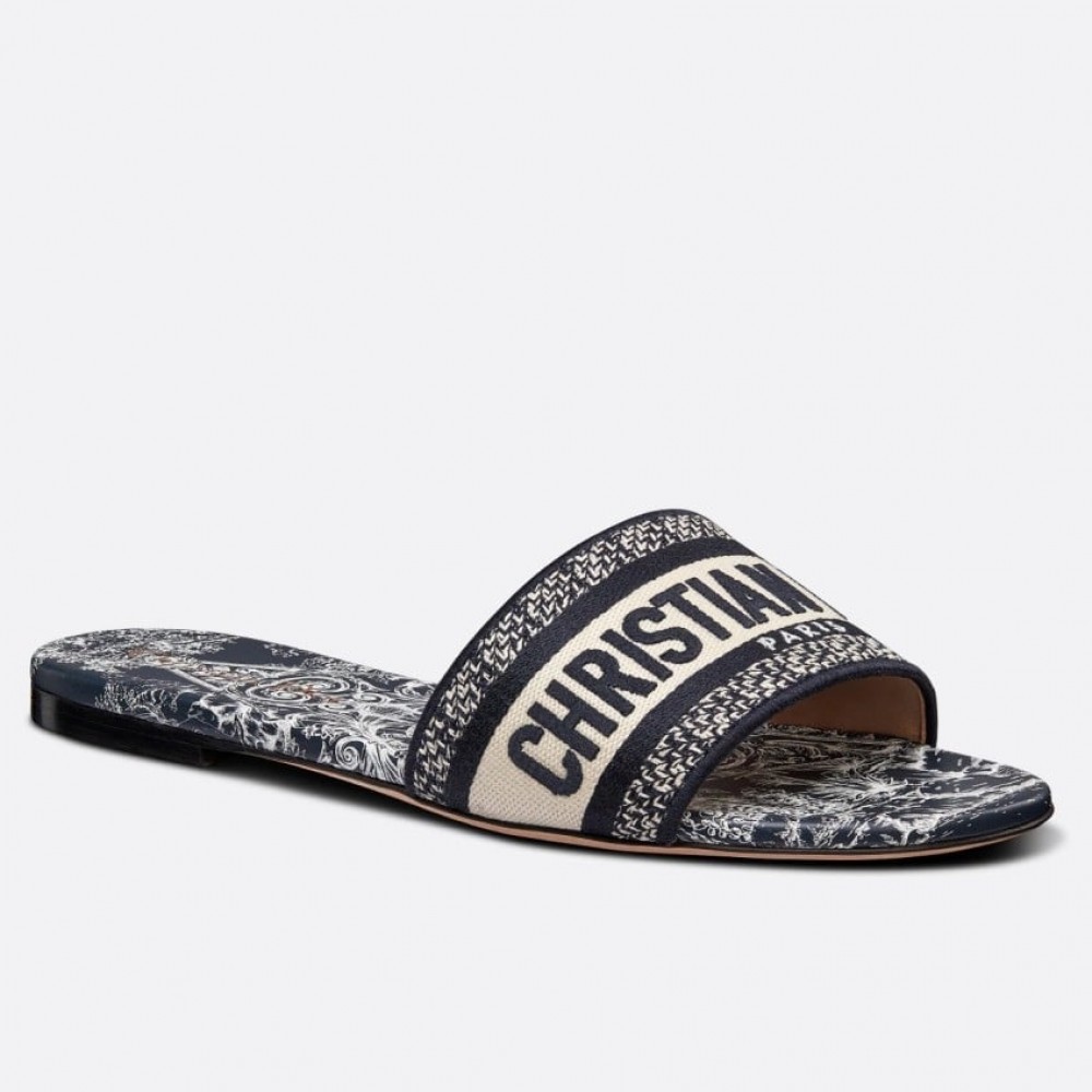 Dior Dway Slides In Navy Around the World Stella Embroidered Cotton TDSS12654