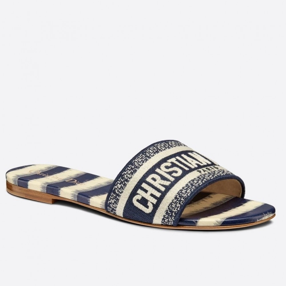 Dior Dway Slides In Navy Blue D-Stripes Embroidered Cotton TDSS12655