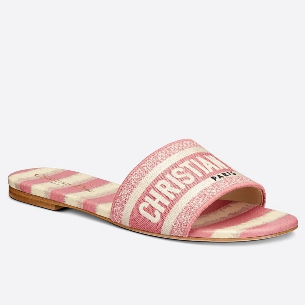 Dior Dway Slides In Pink D-Stripes Embroidered Cotton TDSS12659