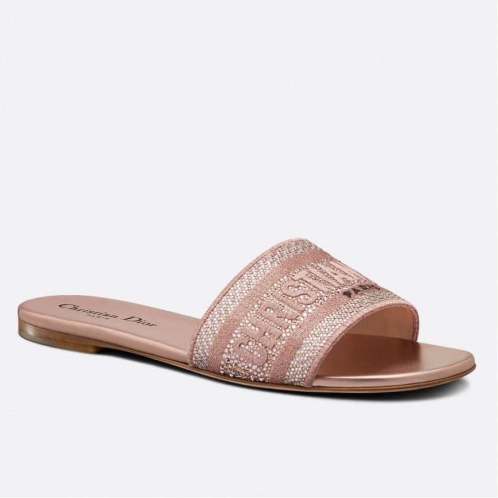 Dior Dway Slides In Pink Metallic Thread Embroidery and Strass TDSS12660