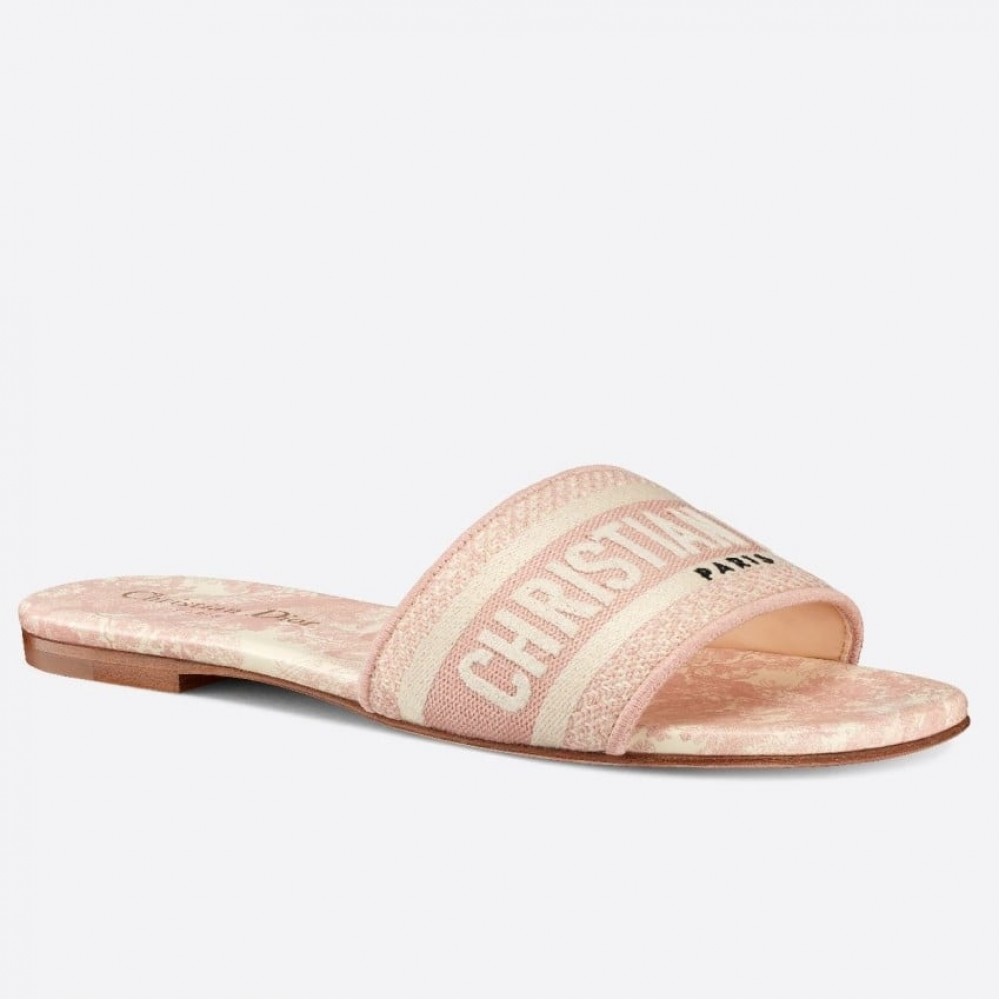 Dior Dway Slides In Pink Toile de Jouy Embroidered Cotton TDSS12661