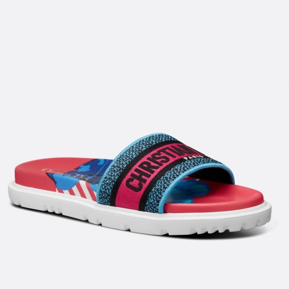 Dior Dway Slides In Red Multicolor D-Flower Pop Cotton TDSS12662