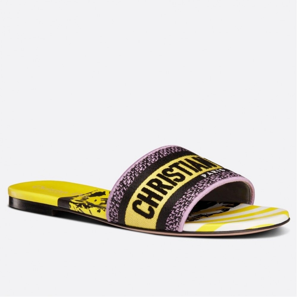 Dior Dway Slides In Yellow Multicolor D-Jungle Pop Cotton TDSS12668