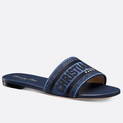 Dior Dway Slides in Blue Embroidered Cotton Denim TDSS12622