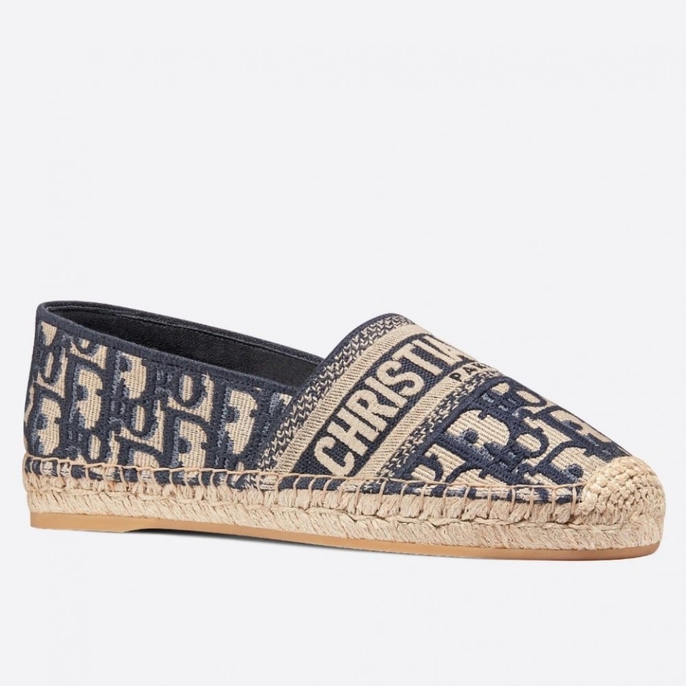 Dior Granville Espadrilles In Blue Oblique Embroidered Cotton TDSS12675