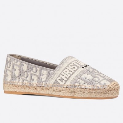 Dior Granville Espadrilles In Grey Oblique Embroidered Cotton TDSS12677