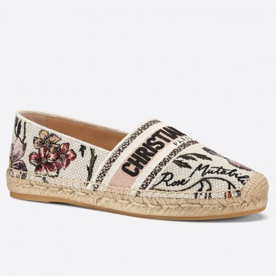 Dior Granville Espadrilles In Rosa Mutabilis Embroidered Cotton TDSS12681