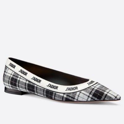 Dior J'Adior Ballet Flats In Black and White Tartan Fabric TDSS12687