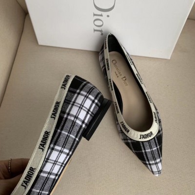 Dior J'Adior Ballet Flats In Black and White Tartan Fabric TDSS12687