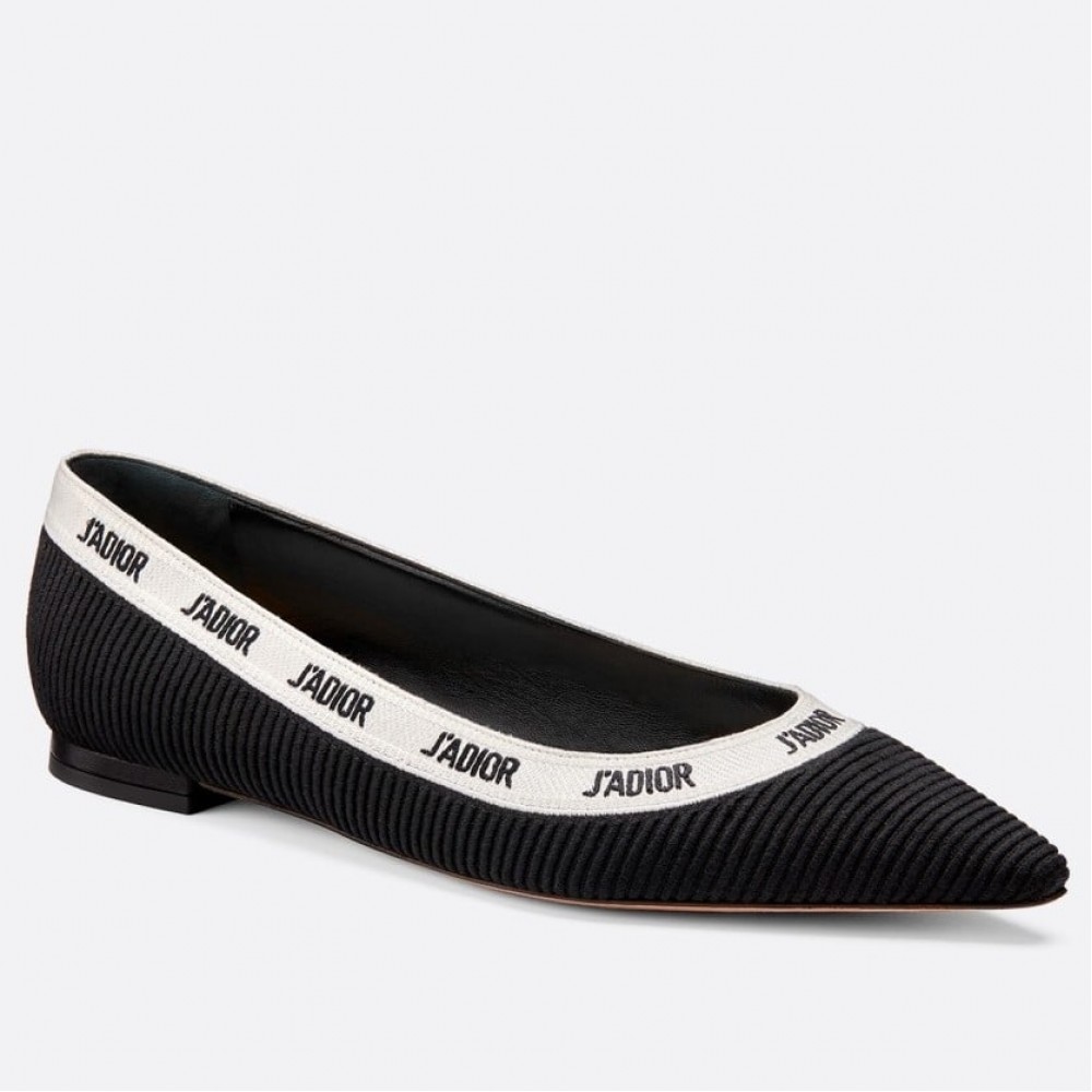 Dior J'Adior Embroidered Ballet Flats In Black Technical Canvas TDSS12688