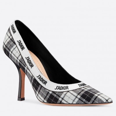 Dior J'Adior Pumps 100mm In Black and White Tartan Fabric TDSS12689