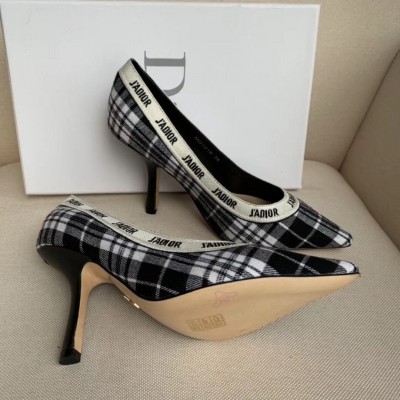 Dior J'Adior Pumps 100mm In Black and White Tartan Fabric TDSS12689