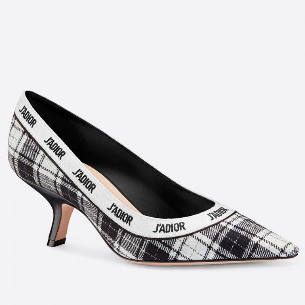 Dior J'Adior Pumps 65mm In Black and White Tartan Fabric TDSS12691