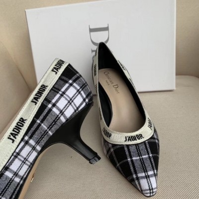 Dior J'Adior Pumps 65mm In Black and White Tartan Fabric TDSS12691