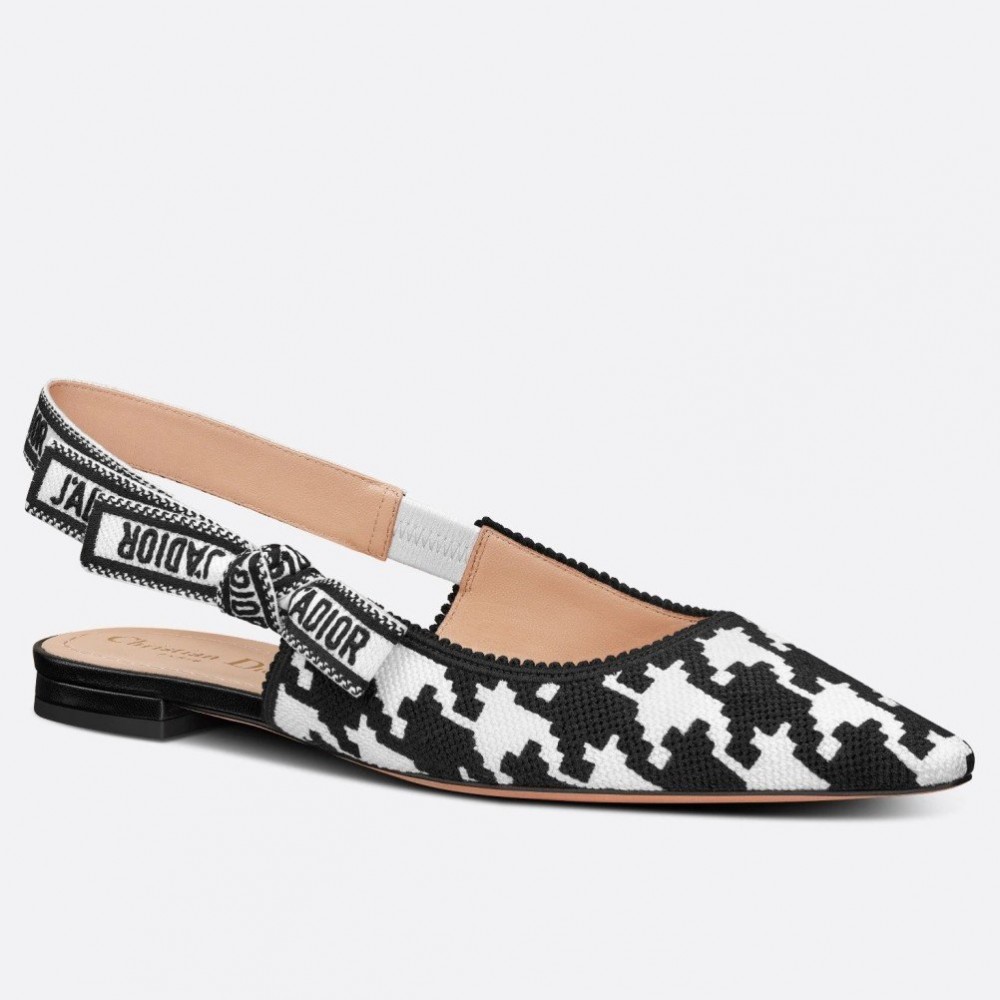 Dior J'Adior Slingback Ballerina Flats In Black Houndstooth Embroidery TDSS12694