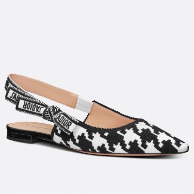 Dior J'Adior Slingback Ballerina Flats In Black Houndstooth Embroidery TDSS12694