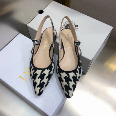 Dior J'Adior Slingback Ballerina Flats In Black Houndstooth Embroidery TDSS12694