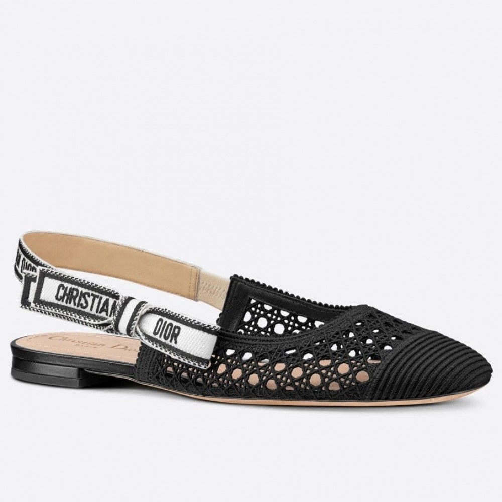 Dior J'Adior Slingback Ballerina Flats In Black Mesh Cannage Embroidery TDSS12695