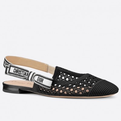 Dior J'Adior Slingback Ballerina Flats In Black Mesh Cannage Embroidery TDSS12695