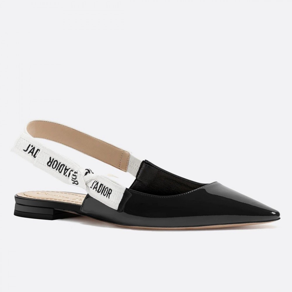 Dior J'Adior Slingback Ballerina Flats In Black Patent Leather TDSS12696