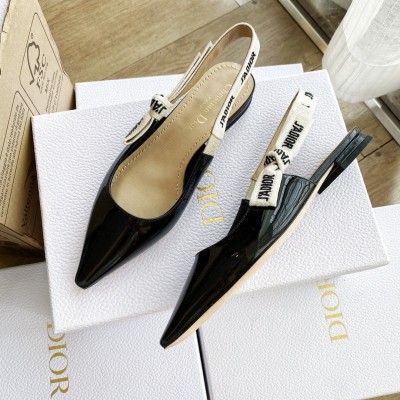 Dior J'Adior Slingback Ballerina Flats In Black Patent Leather TDSS12696