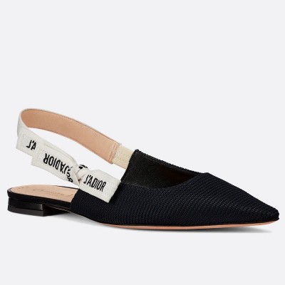 Dior J'Adior Slingback Ballerina Flats In Black Technical Canvas TDSS12697