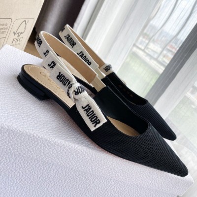 Dior J'Adior Slingback Ballerina Flats In Black Technical Canvas TDSS12697