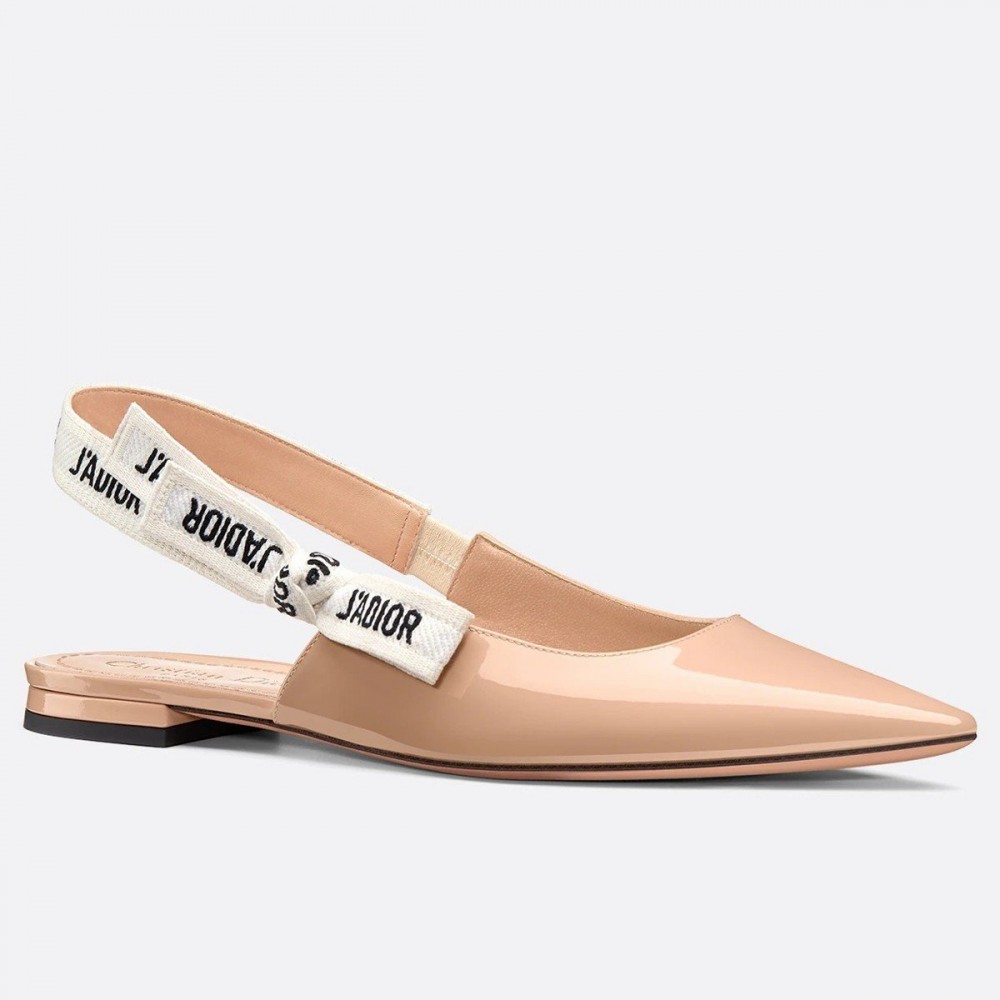 Dior J'Adior Slingback Ballerina Flats In Nude Patent Leather TDSS12698