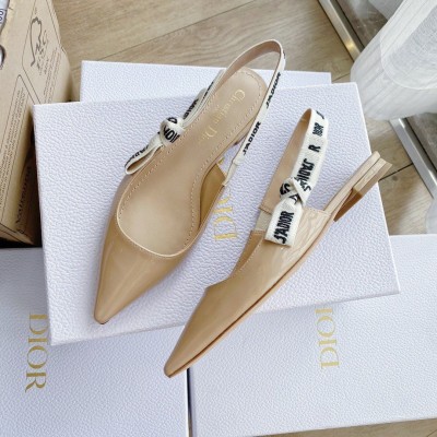 Dior J'Adior Slingback Ballerina Flats In Nude Patent Leather TDSS12698