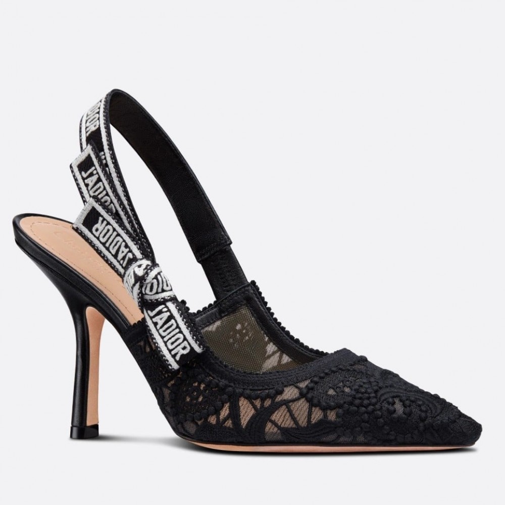 Dior J'Adior Slingback Pumps 100mm In Black Macrame Cotton TDSS12702