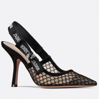 Dior J'Adior Slingback Pumps 100mm In Black Mesh TDSS12703