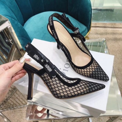 Dior J'Adior Slingback Pumps 100mm In Black Mesh TDSS12703