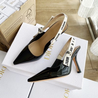 Dior J'Adior Slingback Pumps 100mm In Black Patent Calfskin TDSS12704