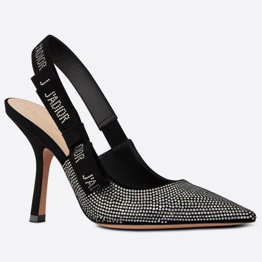 Dior J'Adior Slingback Pumps 100mm In Black Suede With Strass TDSS12706