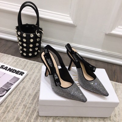 Dior J'Adior Slingback Pumps 100mm In Black Suede With Strass TDSS12706