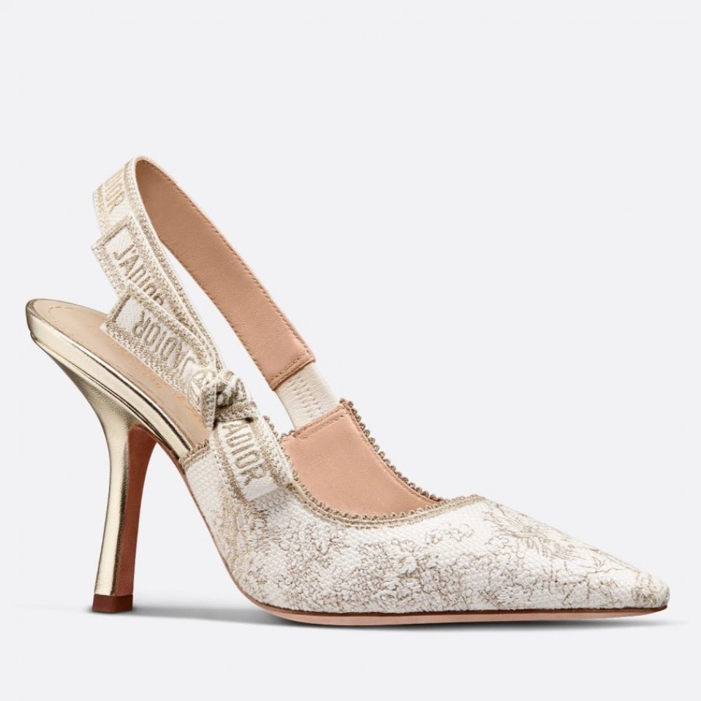 Dior J'Adior Slingback Pumps 100mm In Gold Toile de Jouy Cotton TDSS12708